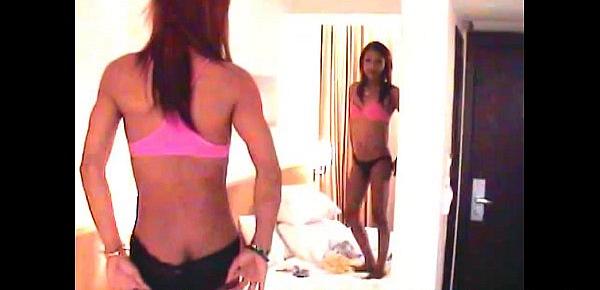  Amateur Thai ladyboy gets assfucked in front of the mirror